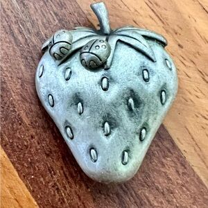 Vintage Pewter Strawberry Brooch With Matching Ladybug Earrings Ms. Dee